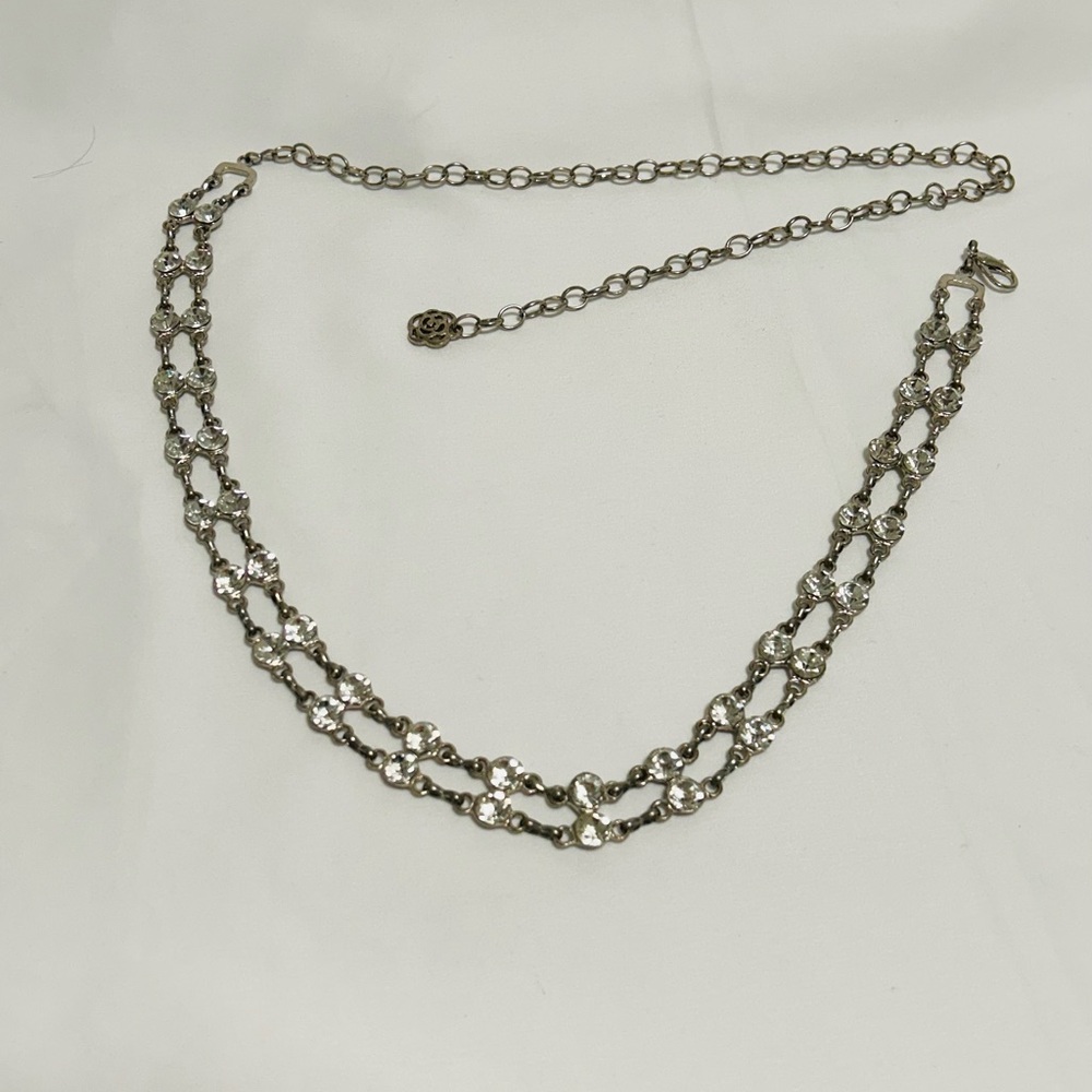 Crystal-Embellished Silver Chain Belt Adjusts to 38 inches